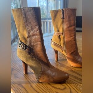 Cole Haan Tan and Brown leather made in Brazil Heeled Boots 3.3/4 heel(shoe5)